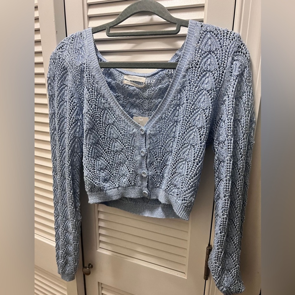 URBAN OUTFITTERS Light Blue Knitted Crop top Sweater with a spray of shimmer
